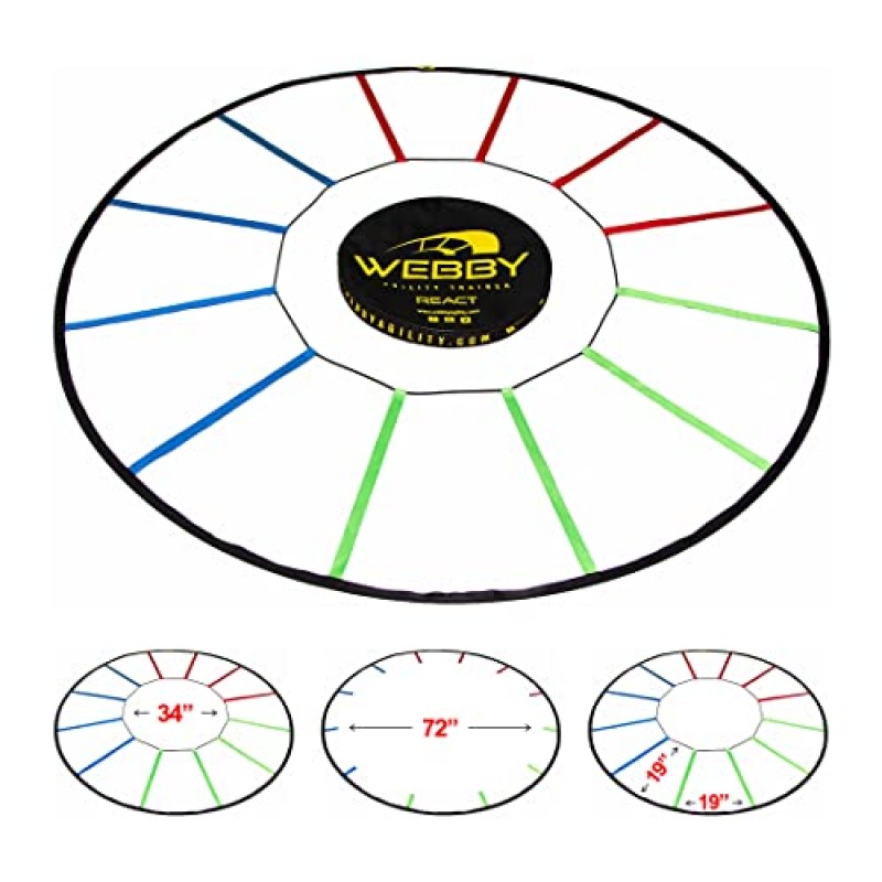 Webby React 민첩성 트레이너 – 고강도 반응성 발놀림 훈련 및 기술을 위한 원형 속도 및 민첩성 사다리 – 움직이는 방식을 바꾸는 원형 반응 훈련 장비…