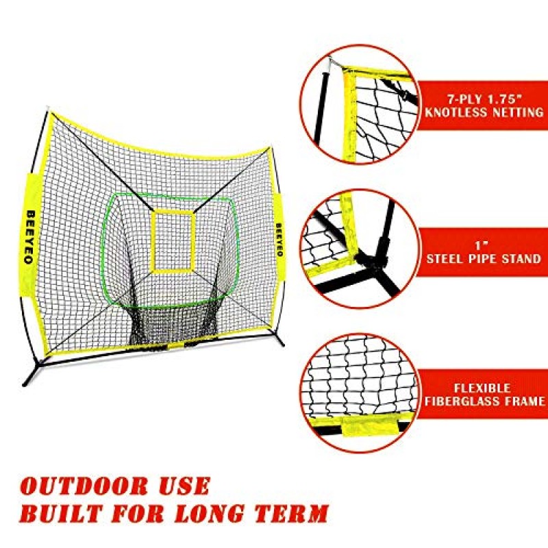 타격 및 투구용 BEEYEO 야구 네트 - 접이식 및 휴대용 야구 소프트볼 연습 장비 - 헤비 듀티 프로 시리즈 - 실내 실외 트레이닝 네트 - 보우 프레임 보너스 스트라이크 존