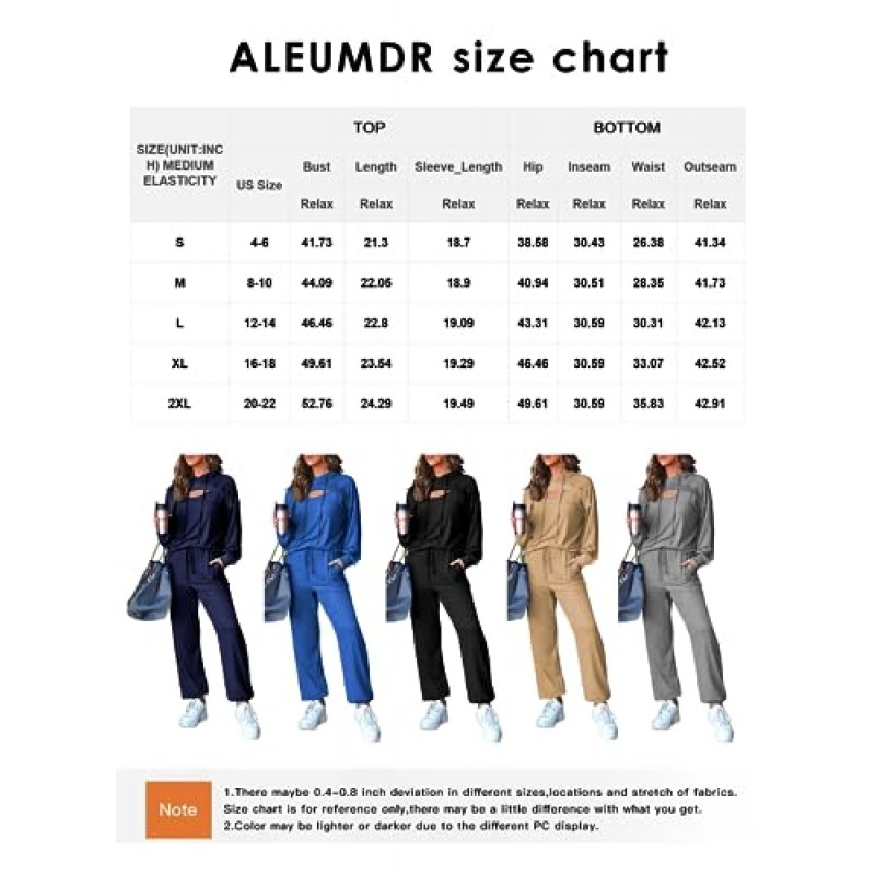 Aleumdr Womens 2 Piece Sweatsuit 복장 Drawstring 조깅 바지가있는 긴 소매 컷 아웃 후드 Tracksuit Lounge Set