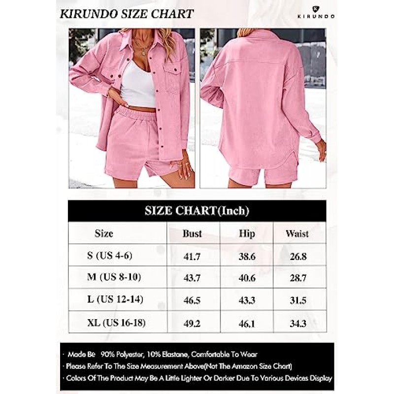 KIRUNDO Womens Fall Fashion 2023 투피스 복장 라운지 세트 스웨이드 긴 소매 셔츠 자켓 반바지 캐주얼 트랙 슈트