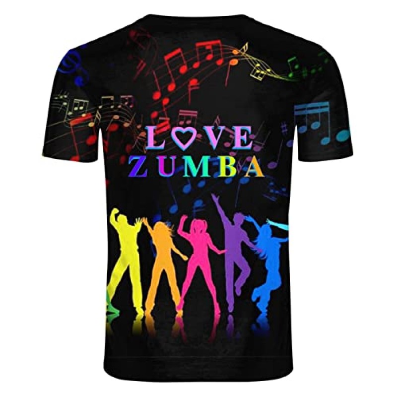 I Love Zumba 유니섹스 3D 프린트 커플 양면 반팔 여성 남성 크루 넥 티 넥 셔츠 레저 스포츠