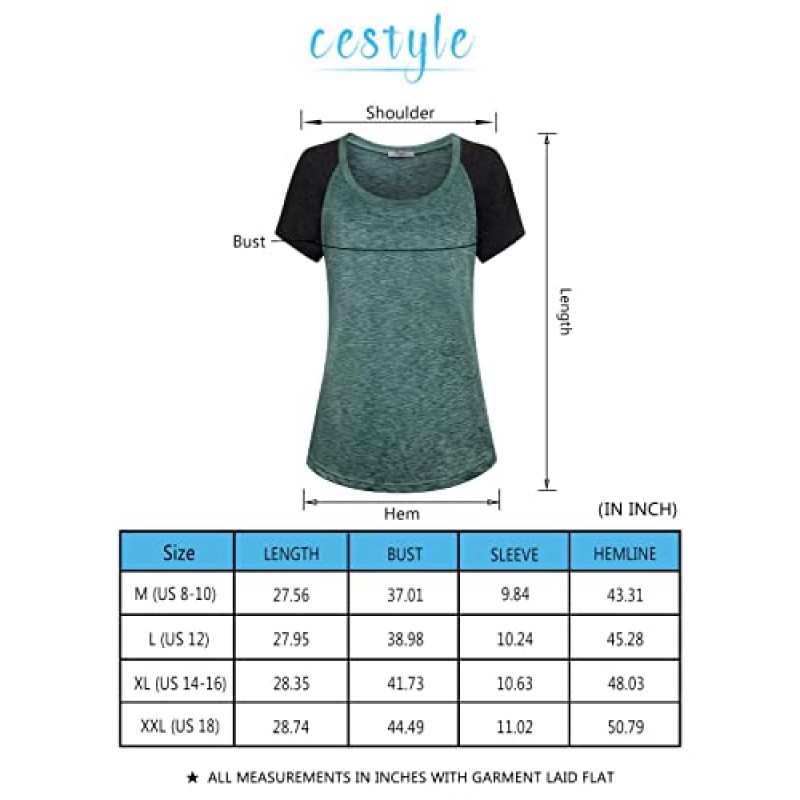 Cestyle Womens 라운드 넥 라글란 반소매 요가 셔츠 운동 튜닉상의