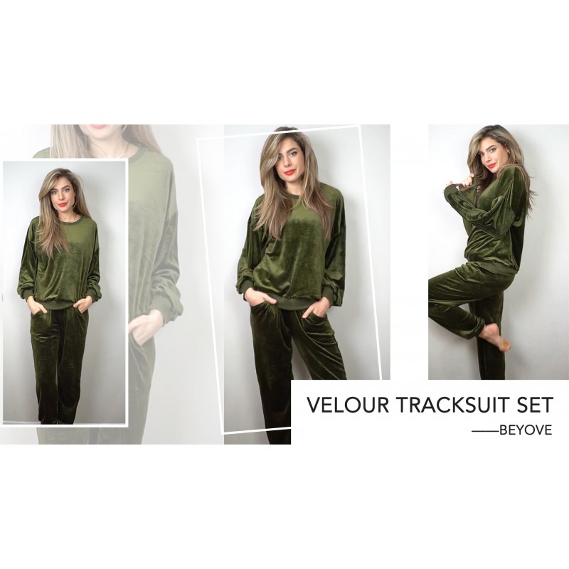 Beyove Women Velour Sweatsuits 2 Piece Tracksuit 세트 (포켓 포함) 스웨트 & 트레이닝 복 레저 조깅 의상 S-XXL