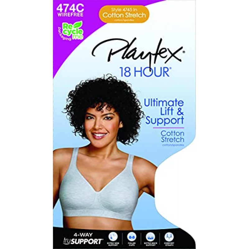 Playtex 여성용 18시간 얼티밋 리프트 및 서포트 와이어 프리 브라 US474C