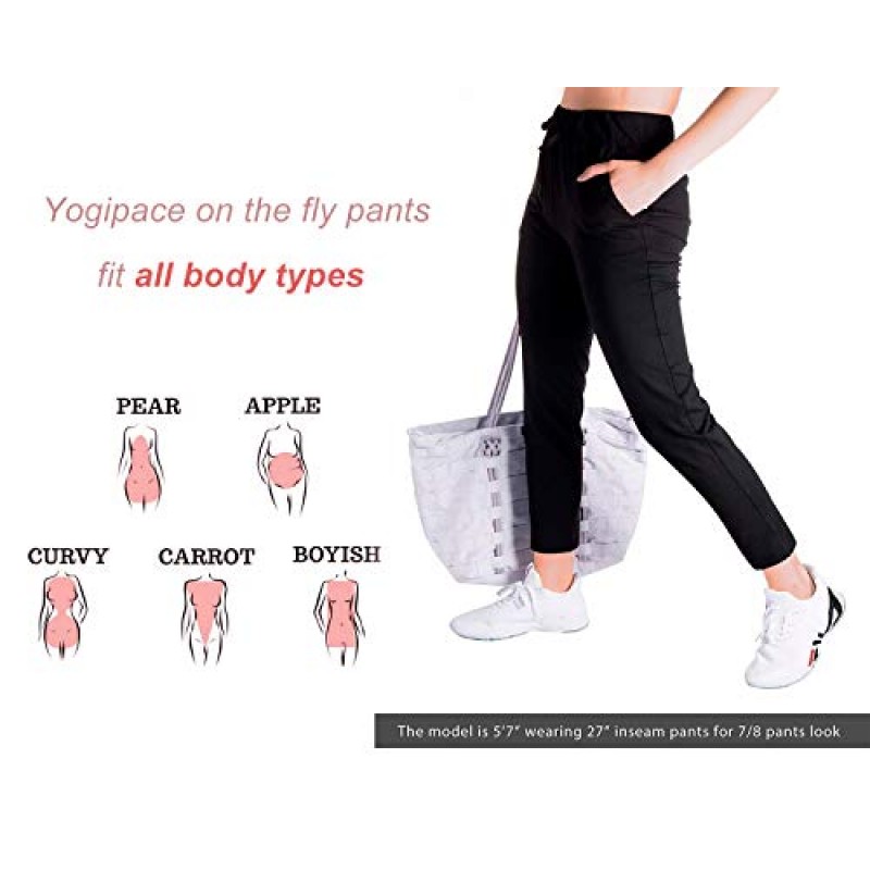 Yogipace Petite/Regular/Tall 여성용 7/8 플라이 팬츠 드로스트링 캐주얼 라운지 조깅 여행용 스웨트팬츠