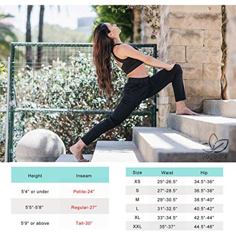 Yogipace Petite/Regular/Tall 여성용 7/8 플라이 팬츠 드로스트링 캐주얼 라운지 조깅 여행용 스웨트팬츠