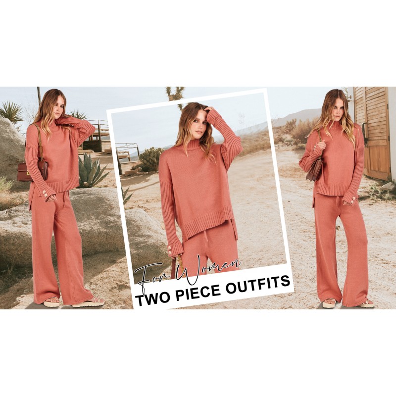 Caracilia Womens Two Piece 복장 니트 스웨터 세트 2 피스 조깅 세트 Loungewear 캐주얼 와이드 레그 팬츠 매칭 라운지 세트