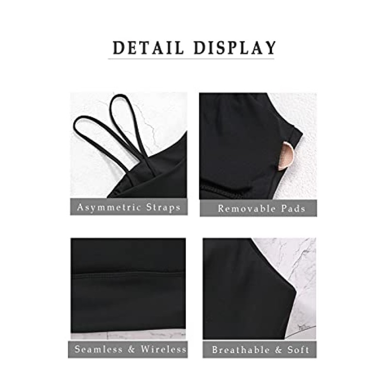 MELYUM Womens 롱 라인 스포츠 브라 원 스트랩 운동 자르기 탱크 탑 지원 요가 오픈 백 비대칭 Activewear