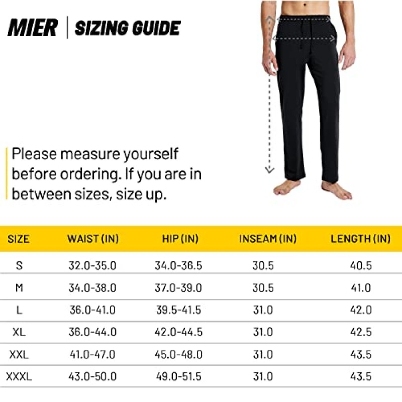 MIER 남성용 코튼 스웨트팬츠(포켓 포함) 경량 드로스트링 요가 파자마 라운지 운동용 러닝 니트 바지, 오픈 바닥