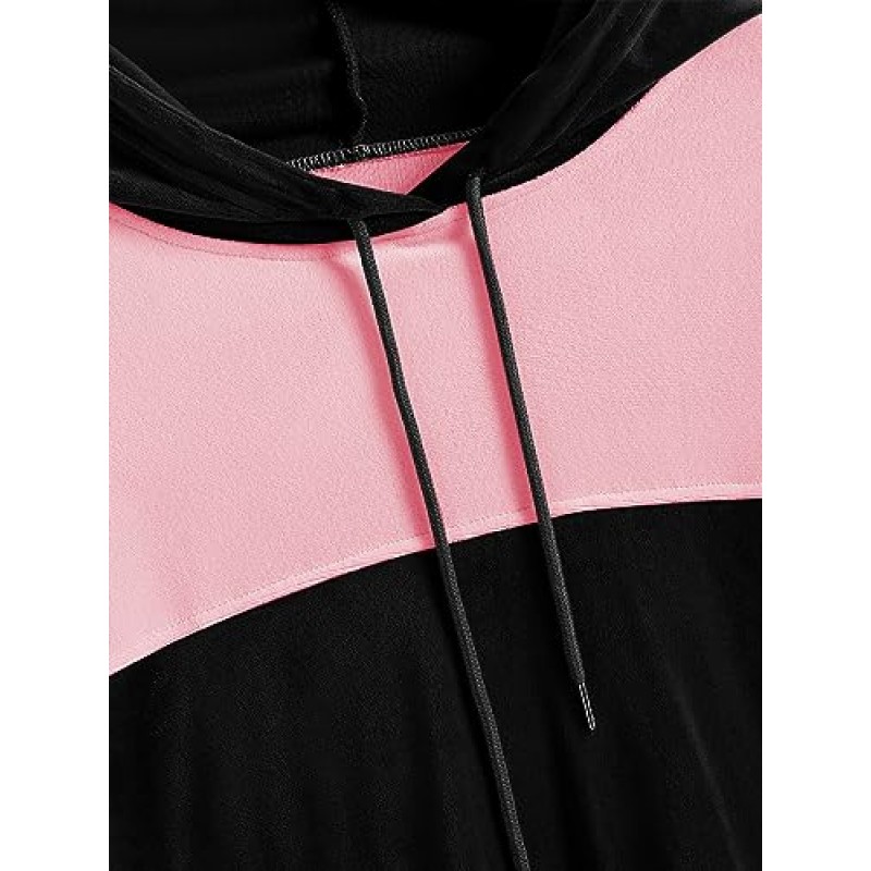 ZAFUL Womens 2 Piece Sweatsuit 복장 벨벳 컬러 블록 후드 티 및 Drawstring 바지 Tracksuit Lounge Set with Pockets