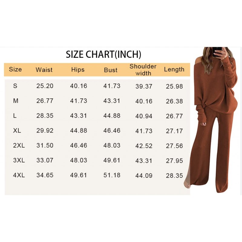 Linsery Womens 2 Piece 복장 원 숄더 니트 스웨터 풀오버 와이드 레그 팬츠 세트 Sweatsuit Tracksuit