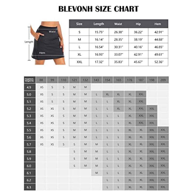 BLEVONH 여성 무릎 길이 골프 스커트 소프트 캐주얼 테니스 Skorts 내부 반바지