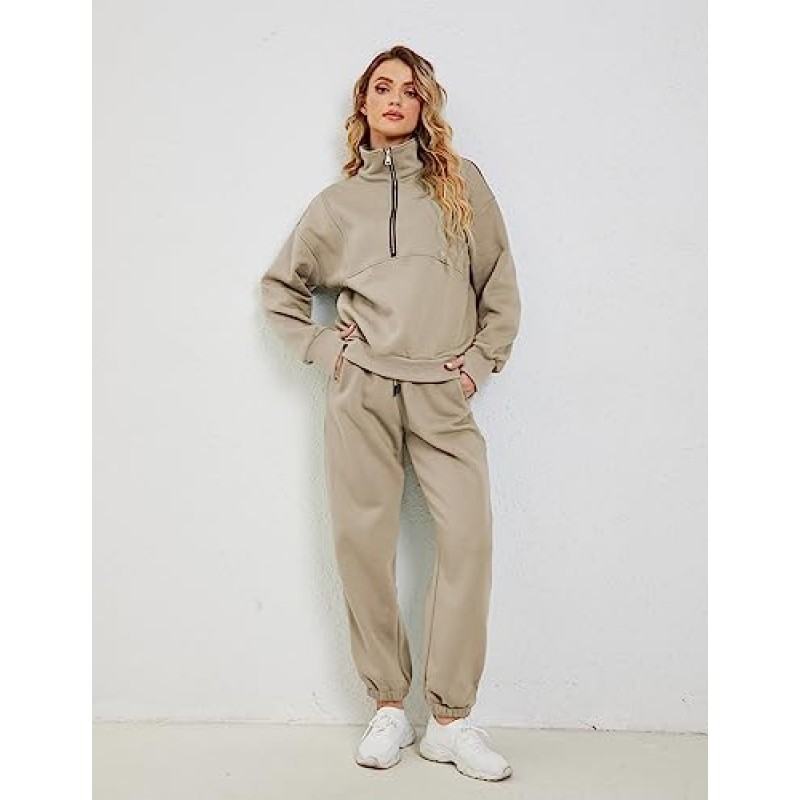 Himosyber Women Sweatsuits 하프 지퍼 양털 운동복과 바지 2 Piece Joggers Set Tracksuit