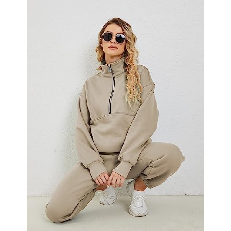 Himosyber Women Sweatsuits 하프 지퍼 양털 운동복과 바지 2 Piece Joggers Set Tracksuit