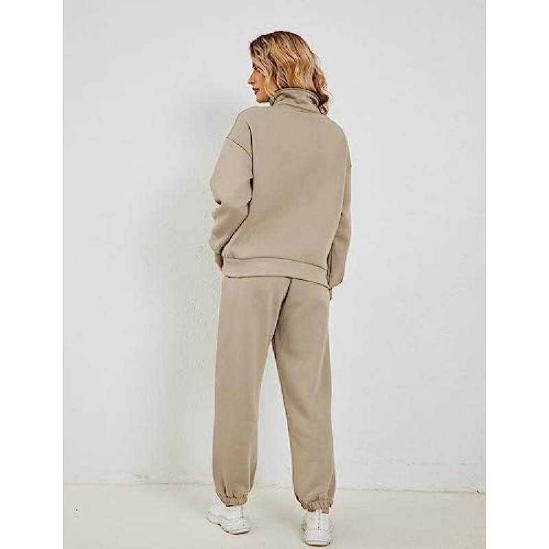 Himosyber Women Sweatsuits 하프 지퍼 양털 운동복과 바지 2 Piece Joggers Set Tracksuit