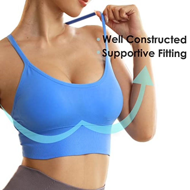 Evercute Racerback 스포츠 브라 패딩 Y Racer Back Cropped Bras for Yoga Workout Fitness Low Impact