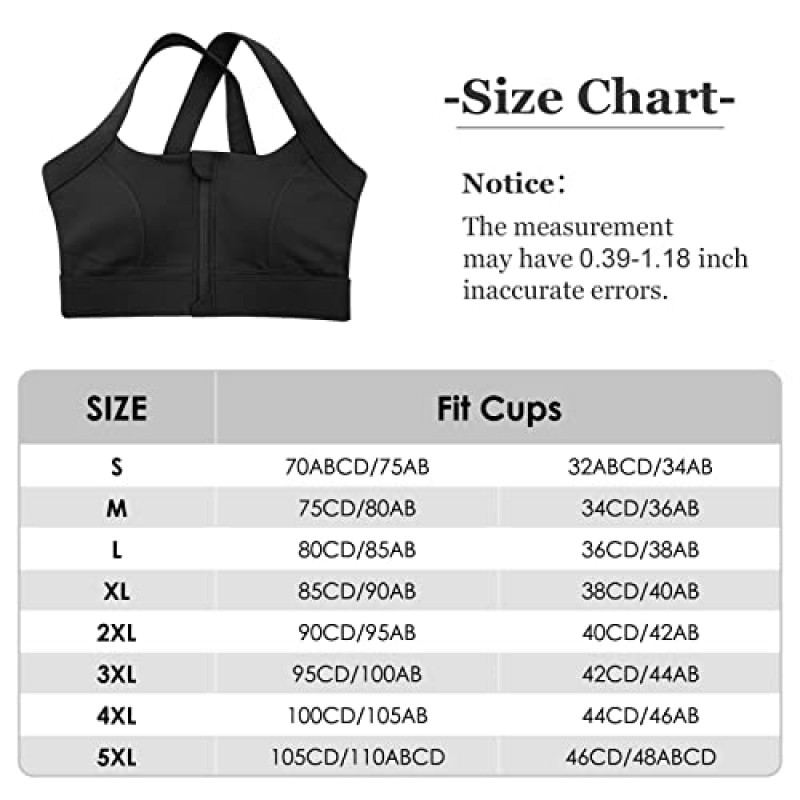 여성용 스포츠 브라 지퍼 프론트 스포츠 브라 X-Back 피트니스 요가 탱크 탑 압축 수술 브라 달리기를위한 높은 영향