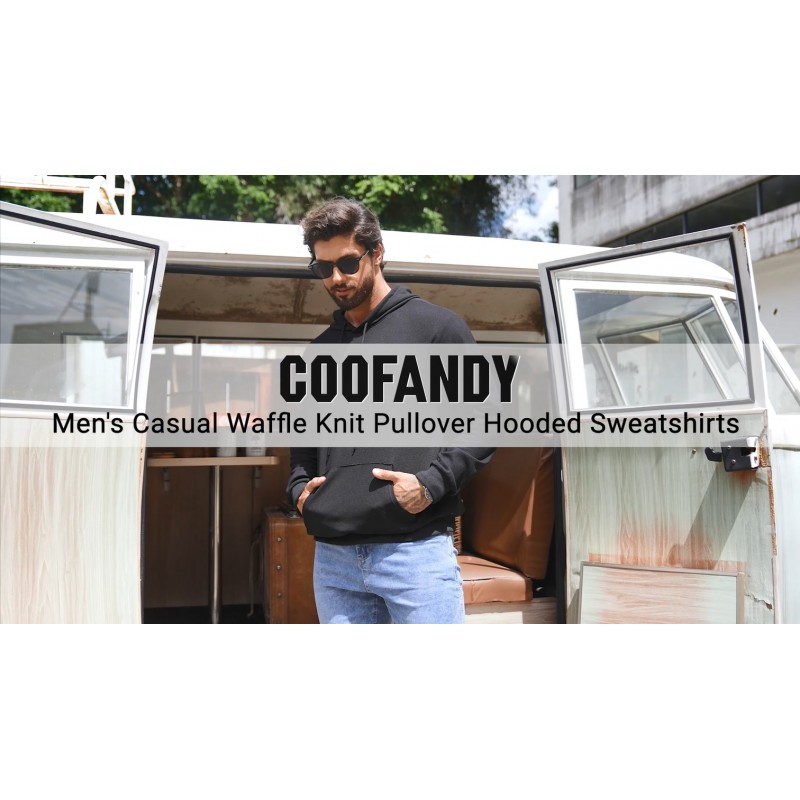 COOFANDY 남성용 후드 티셔츠 긴 소매 캐주얼 풀오버 까마귀 와플 니트 스웨트 셔츠(포켓 포함)