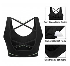 Sports Bras for Women Padded Wirefree High Impact Seamless Criss Cross Back Tops Gym Activewear Bra