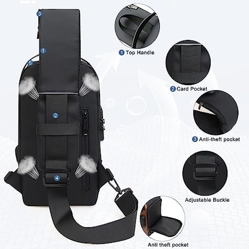 USB 충전 기능이 있는 HDSMNGY 크로스바디 슬링 백, 2023멀티 포켓 대용량 방수 캐주얼 부랑자 가방. 캐주얼 사이클링 러닝 하이킹 여행용 스포츠 가슴 데이팟