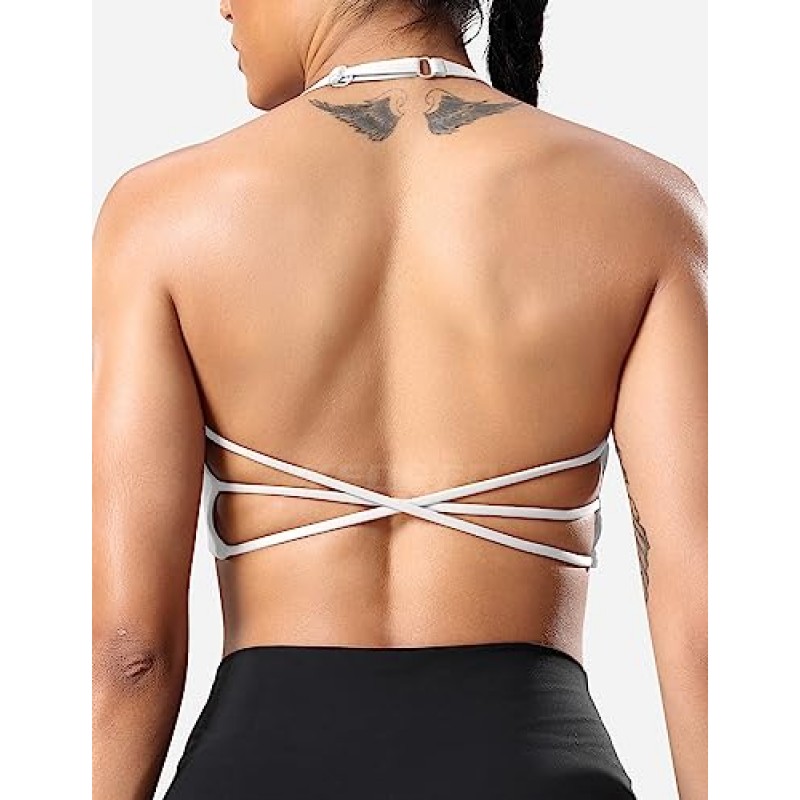 YEOREO Pearl 여성용 스포츠 브라 Strappy Criss Cross Back Bra Backless 탈착식 패딩 요가 크롭 탑