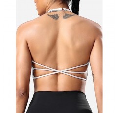 YEOREO Pearl 여성용 스포츠 브라 Strappy Criss Cross Back Bra Backless 탈착식 패딩 요가 크롭 탑