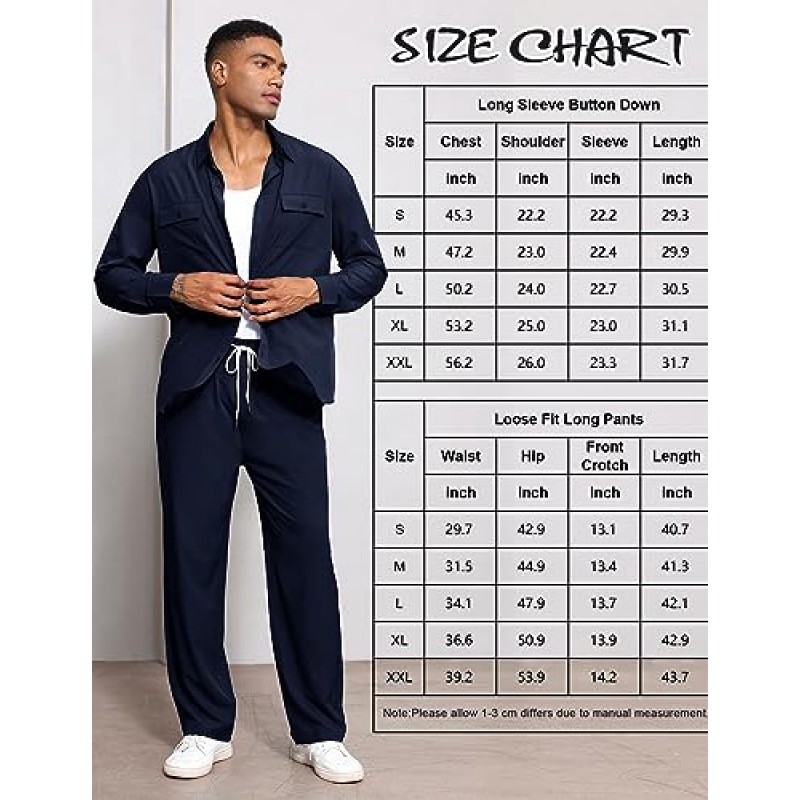 LecGee Mens 2 Piece 복장 캐주얼 긴 소매 버튼 다운 셔츠와 바지 세트 streetwear Walking Suits Outfit