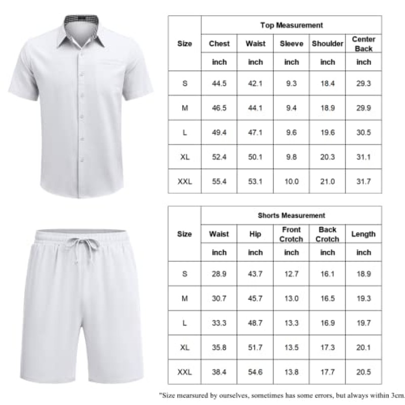 COOFANDY 남성용 2 피스 리넨 세트 반소매 비치 의상 캐주얼 버튼 다운 셔츠 및 포켓이 있는 짧은 세트