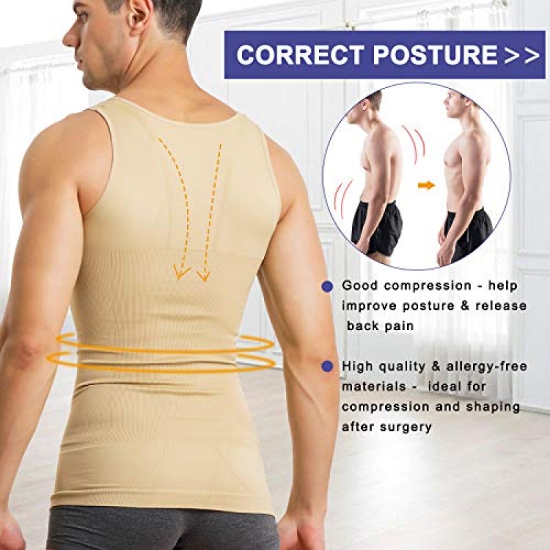 MOLUTAN Mens 압축 셔츠 슬리밍 바디 셰이퍼 조끼 민소매 허리 Traner 운동 탱크 탑 Tummy Control Shapewear