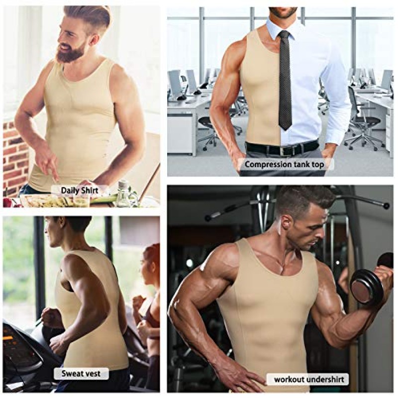 MOLUTAN Mens 압축 셔츠 슬리밍 바디 셰이퍼 조끼 민소매 허리 Traner 운동 탱크 탑 Tummy Control Shapewear