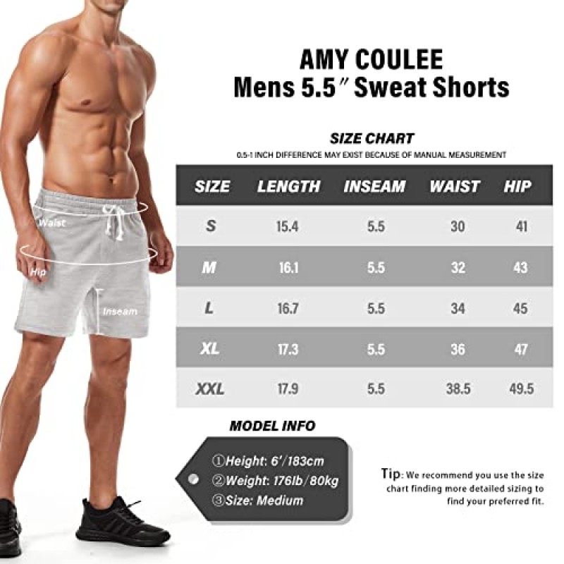 AMY COULEE Mens 운동 운동 반바지 5.5 