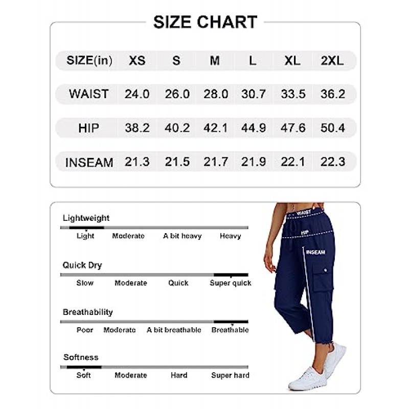 MoFiz 여성용 카고 카프리 경량 하이킹 바지 빠른 건조 야외 운동 여행 캐주얼 반바지 느슨한 지퍼 포켓