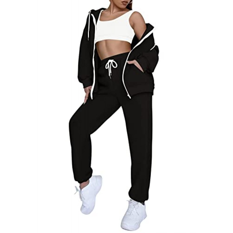 Fixmatti Womens Tracksuit Zip Up 까마귀 스웨트슈트 2피스 조깅 세트(포켓 포함)