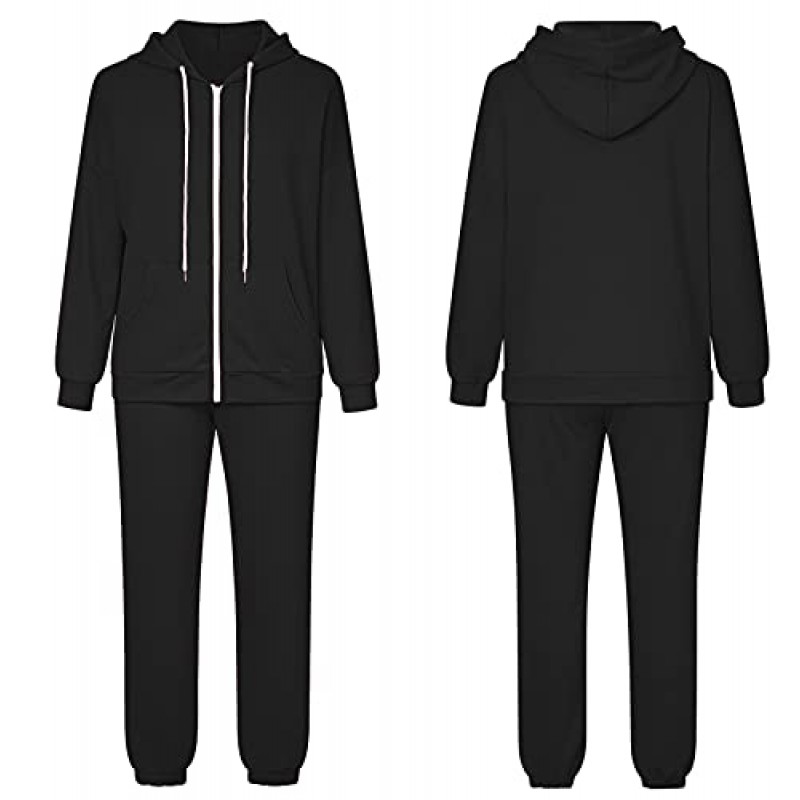 Fixmatti Womens Tracksuit Zip Up 까마귀 스웨트슈트 2피스 조깅 세트(포켓 포함)