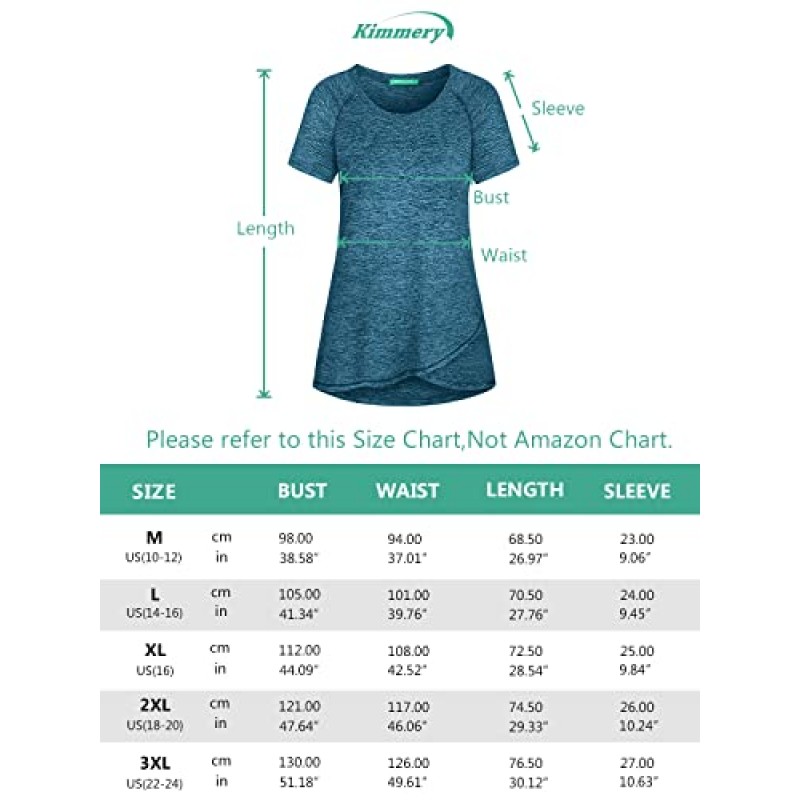 Kimmery 여성 라글란 슬리브 라운드 넥 불규칙한 밑단 요가 운동 셔츠 사이즈 M-3XL