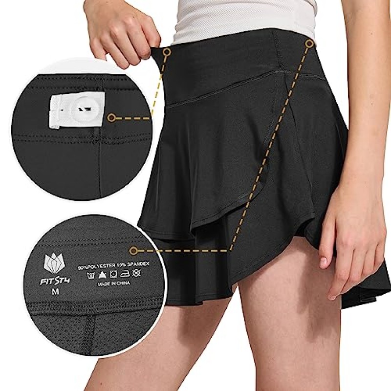 FitsT4 여아용 테니스 스커트 조절 가능한 허리 골프 피클볼 액티브 Skort with Pockets UPF50+