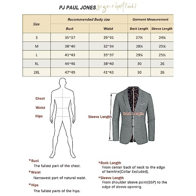 PJ PAUL JONES 남성 캐주얼 스포츠 코트 블레이저 투 버튼 경량 비즈니스 재킷