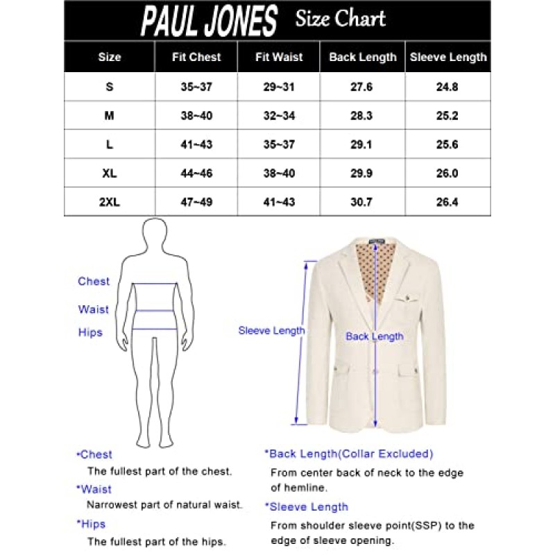 PJ PAUL JONES 남성 리넨 블렌디드 스포츠 코트 주머니가 있는 캐주얼 정장 블레이저