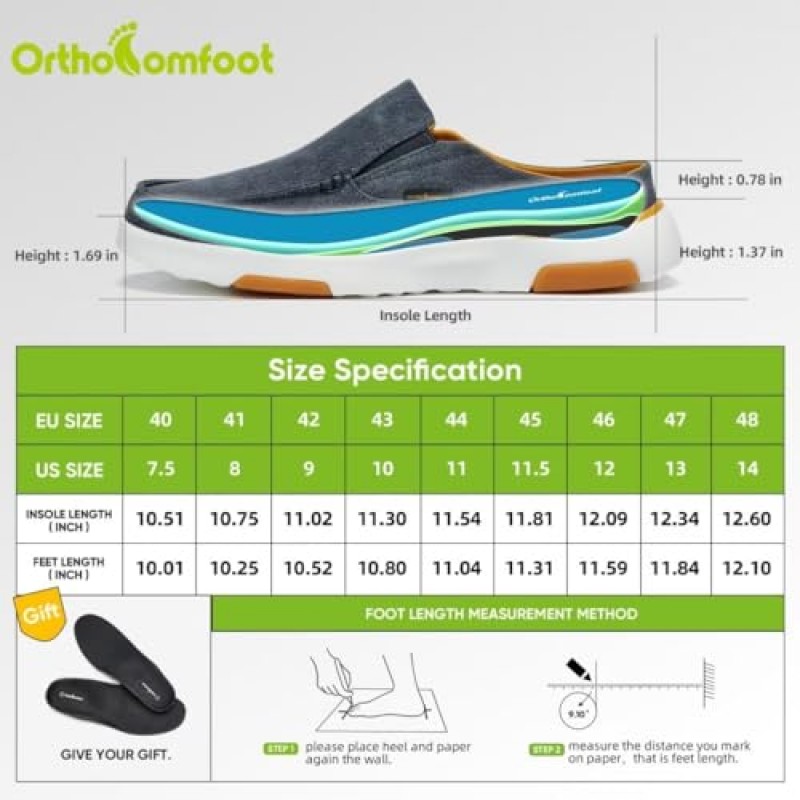 OrthoComfoot 편안한 남성용 로퍼&슬립온, 족저근막염, 발 및 발뒤꿈치 통증 완화, 정형외과용 캐주얼 슬리퍼 당뇨병 건막류 보트 워킹화