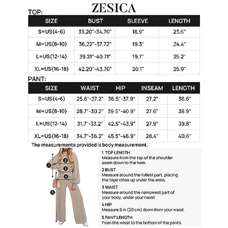 ZESICA 여성용 2 피스 의상 스웨터 세트 긴 소매 모의 넥 니트 풀오버 및 와이드 레그 팬츠 라운지 세트 스웨트 슈트