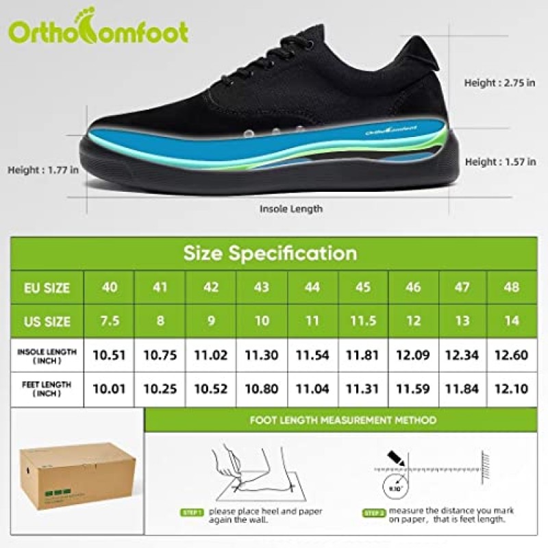 OrthoComfoot 아치 지지대가 있는 남성용 패션 스니커즈, 발바닥 근막염을 위한 인체공학적 신발, 아킬레스 건염을 위한 정형외과용 캐주얼 신발, 평발