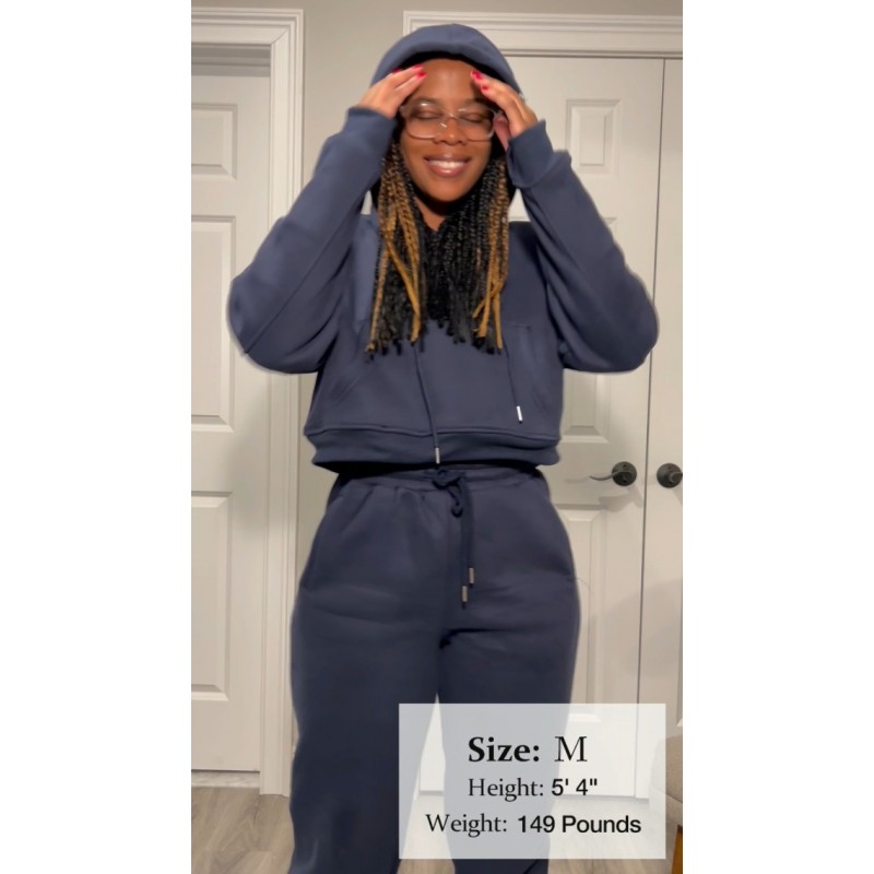 Rousytn Womens Sweatsuits 2 Piece Fleece 복장 긴 소매 자르기 후드 풀오버 조깅 바지 캐주얼 운동 세트