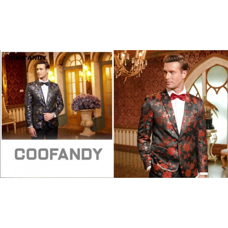 COOFANDY Mens 꽃 무늬 턱시도 자켓 슬림 피트 디너 자켓 세련된 파티 댄스 파티 웨딩 블레이저 정장 재킷