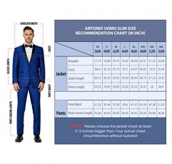 Antonio Uomo 남성 정장 슬림핏 - 3피스 정장 세트 남성 블레이저(2버튼 재킷, 조끼 및 바지 포함)