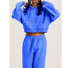 COZYPOIN Womens Fleece 2 Piece 복장 스웨트 슈트 크롭 탑 & 바지 까마귀 트랙 슈트 세트