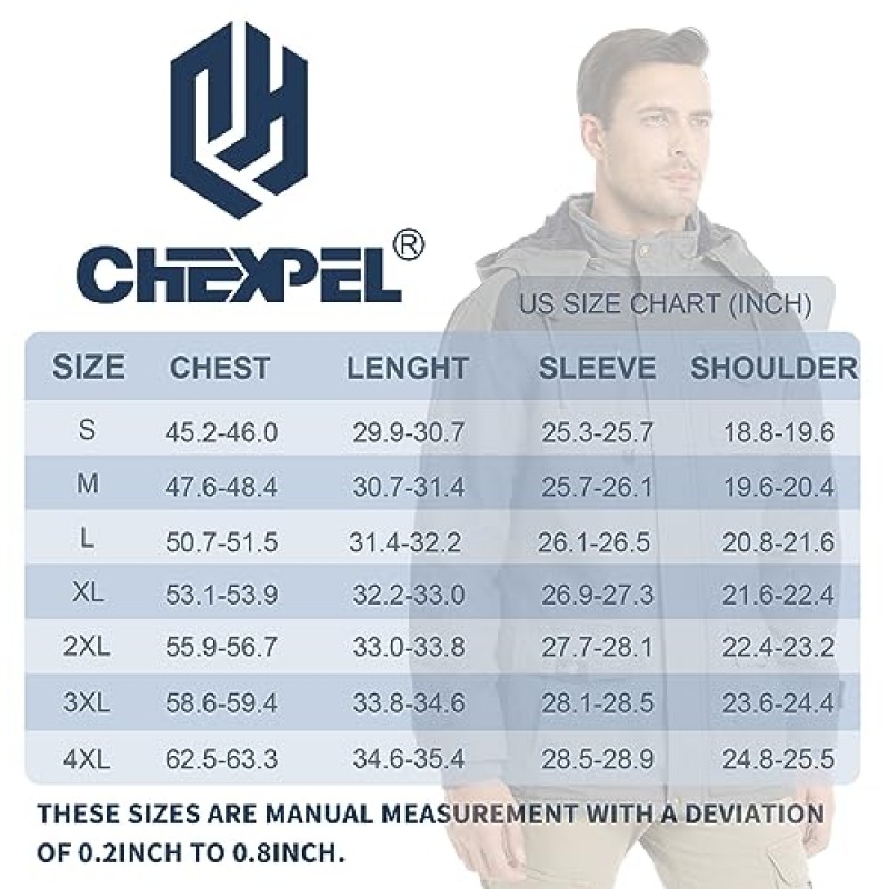 CHEXPEL 남성용 두꺼운 겨울 재킷(후드 포함) 양털 안감 코튼 밀리터리 재킷 카고 포켓이 있는 작업 재킷