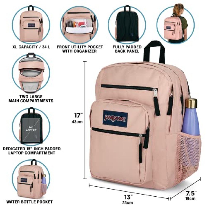 JanSport 대학용 대형 노트북 백팩 - 수납공간 2개가 있는 컴퓨터 가방, 인체공학적 어깨끈, 15인치 노트북 슬리브, 운반용 손잡이 - 책 배낭, 기분 지도