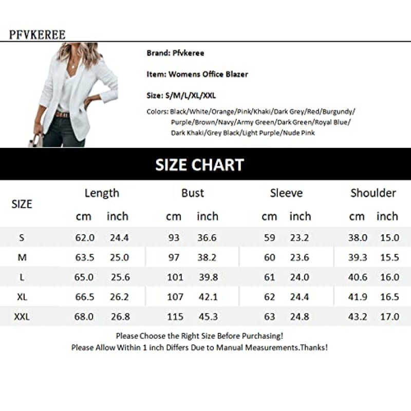 Pfvkeree 여성 캐주얼 오픈 프론트 블레이저 사무 작업 긴 소매 재킷 포켓이 있는 블레이저