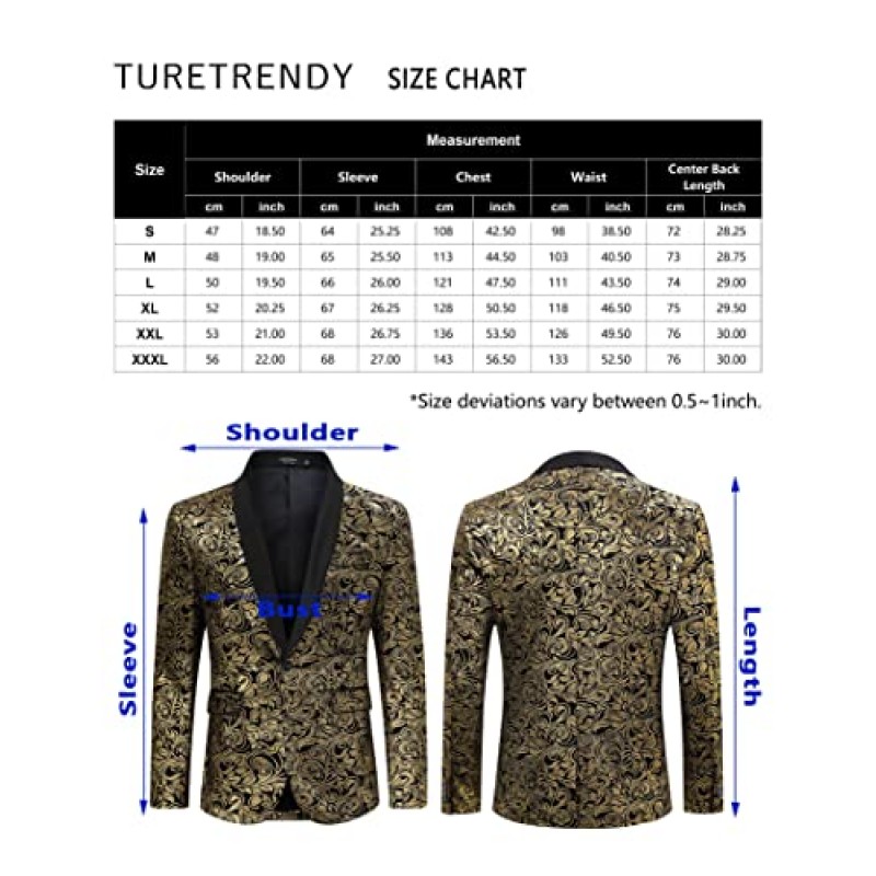 TURETRENDY 남성 꽃무늬 턱시도 정장 재킷 웨딩 파티 댄스 파티를 위한 세련된 디너 블레이저 재킷