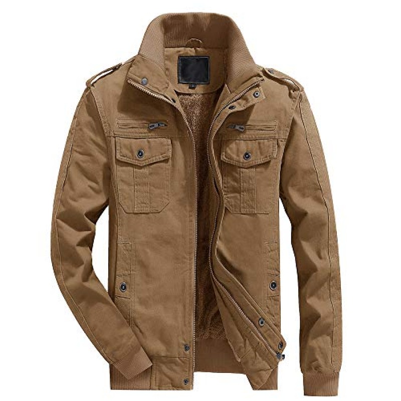 CRYSULLY 남성 겨울 캐주얼 Thicken Multi-Pocket Field Jacket 아웃웨어 플리스 카고 재킷 코트